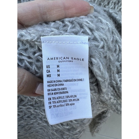 AMERICAN EAGLE Womens Oversized Slouchy Open Knit Sweater in Light Gray Size M - Picture 5 of 9